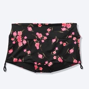 Pink Victorias Secret Shorts Gym To Swim Activewear L Floral Pink Black Stretch